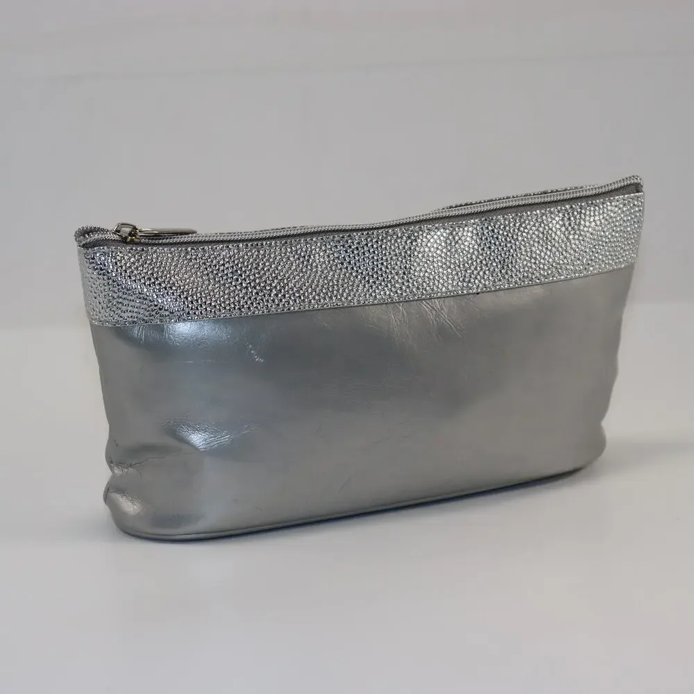 La Prairie‎ Silver Cosmetic Bag – Metallic Pouch Travel Makeup Case
